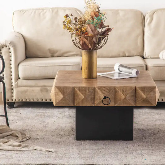 Three-dimensional Embossed Pattern Square Retro Coffee Table