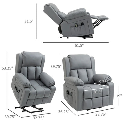 HOMCOM Electric Power Lift Chair, PU Leather Recliner Chair for Elderly with Vibration Massagge, Remote Control, Side Pockets