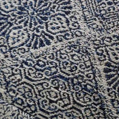 Stormy Transitional Grey Fabric Moroccan Print Cocktail Ottoman by Gracewood Hollow