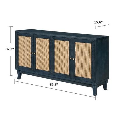Modern Accent Storage Cabinet Sideboard Wooden Cabinet Console Table with 4 Doors and Adjustable Shelves
