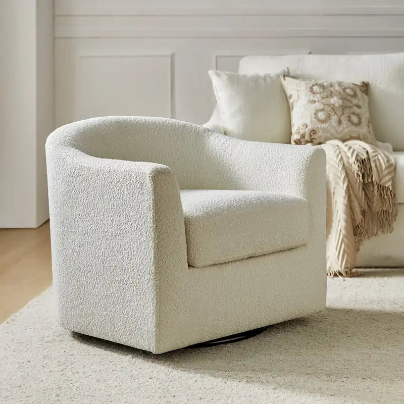 Rita Modern Ergonomic Boucle Upholstered Swivel Barrel Chair by HULALA HOME