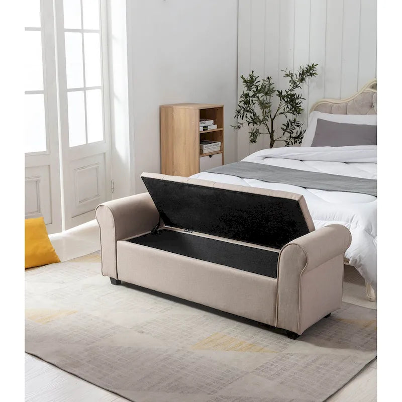 Porthos Home Wena Storage Bench, Rolled Armrests, Fabric Upholstery
