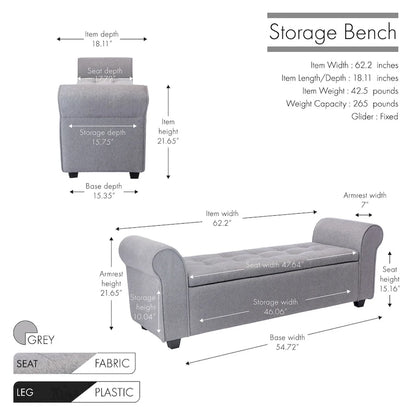 Porthos Home Wena Storage Bench, Rolled Armrests, Fabric Upholstery