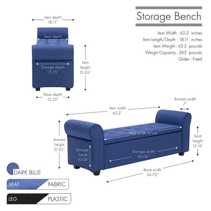 Porthos Home Wena Storage Bench, Rolled Armrests, Fabric Upholstery