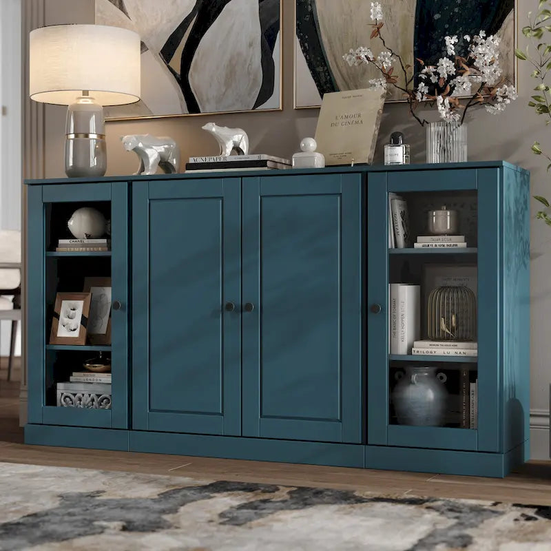 100% Solid Wood 65 Sideboard with Clear, Frosted Glass or Solid Wood Doors by Palace Imports