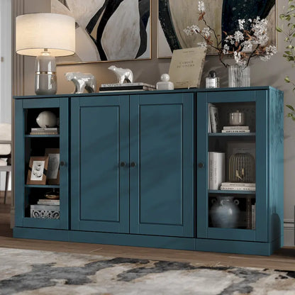 100% Solid Wood 65 Sideboard with Clear, Frosted Glass or Solid Wood Doors by Palace Imports