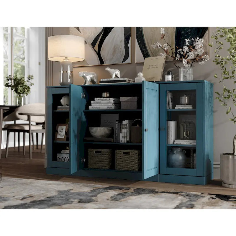 100% Solid Wood 65 Sideboard with Clear, Frosted Glass or Solid Wood Doors by Palace Imports