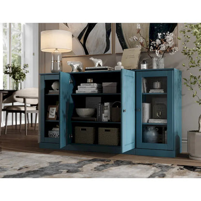 100% Solid Wood 65 Sideboard with Clear, Frosted Glass or Solid Wood Doors by Palace Imports