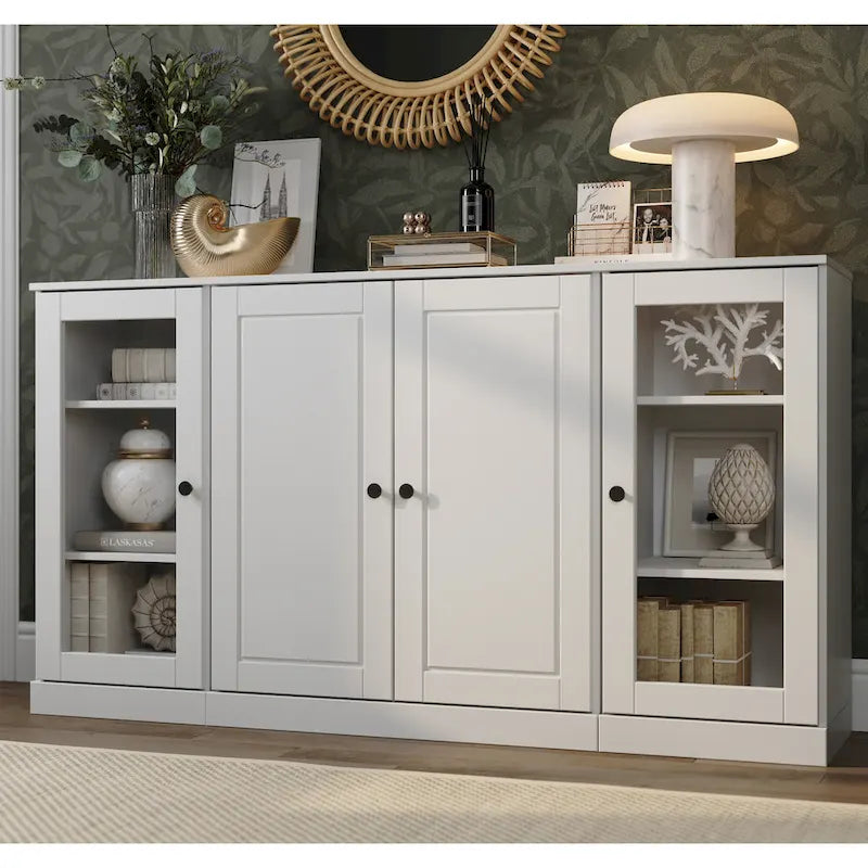 100% Solid Wood 65 Sideboard with Clear, Frosted Glass or Solid Wood Doors by Palace Imports