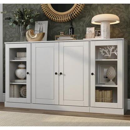 100% Solid Wood 65 Sideboard with Clear, Frosted Glass or Solid Wood Doors by Palace Imports