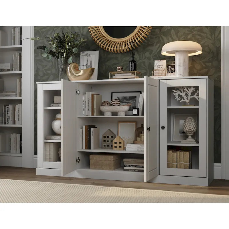 100% Solid Wood 65 Sideboard with Clear, Frosted Glass or Solid Wood Doors by Palace Imports