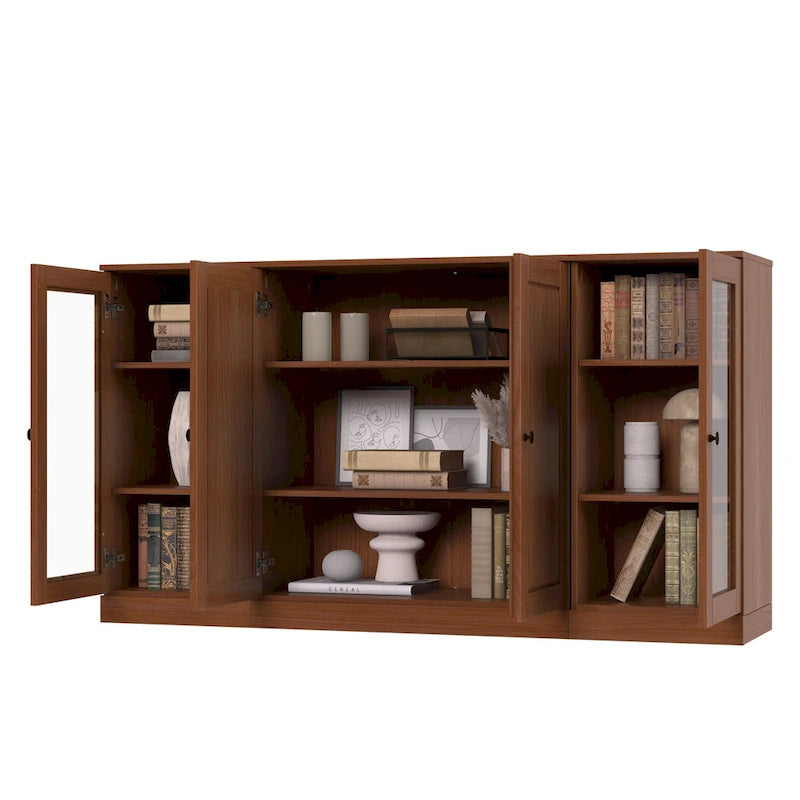 100% Solid Wood 65 Sideboard with Clear, Frosted Glass or Solid Wood Doors by Palace Imports