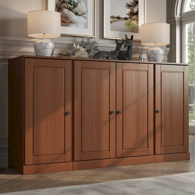 100% Solid Wood 65 Sideboard with Clear, Frosted Glass or Solid Wood Doors by Palace Imports