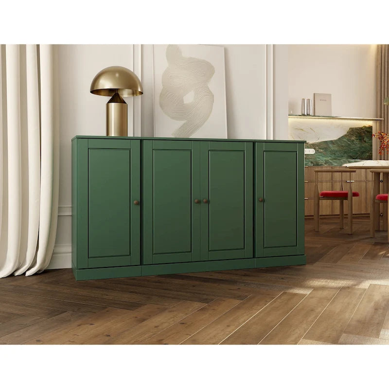 100% Solid Wood 65 Sideboard with Clear, Frosted Glass or Solid Wood Doors by Palace Imports