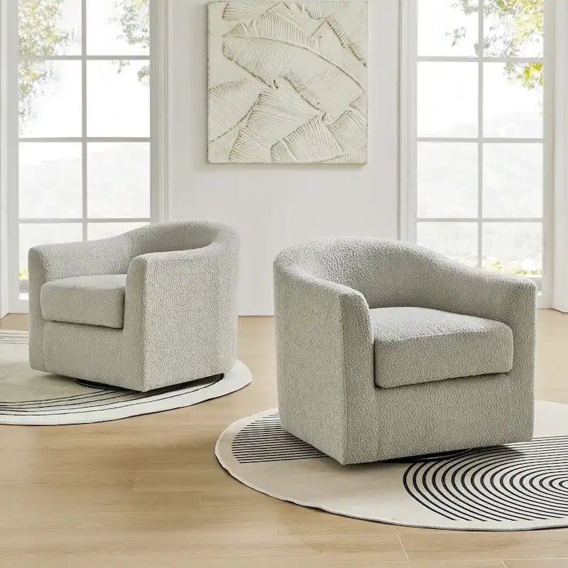 Rita Modern Ergonomic Boucle Upholstered Swivel Barrel Chair Set of 2 by HULALA HOME