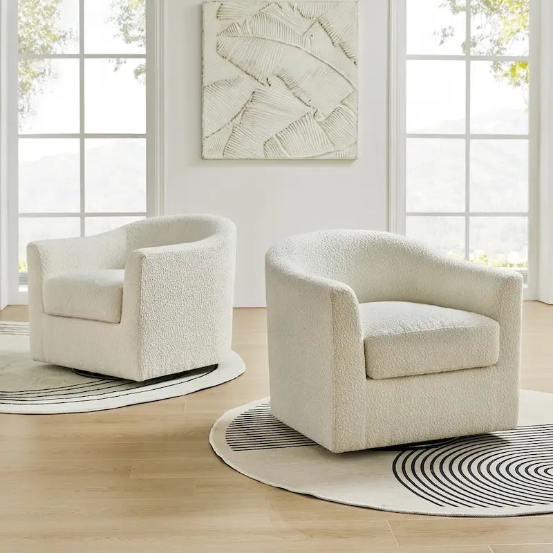 Rita Modern Ergonomic Boucle Upholstered Swivel Barrel Chair Set of 2 by HULALA HOME