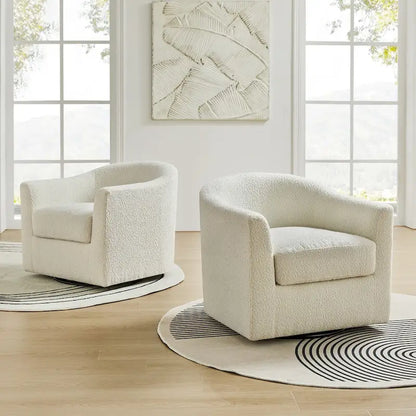 Rita Modern Ergonomic Boucle Upholstered Swivel Barrel Chair Set of 2 by HULALA HOME