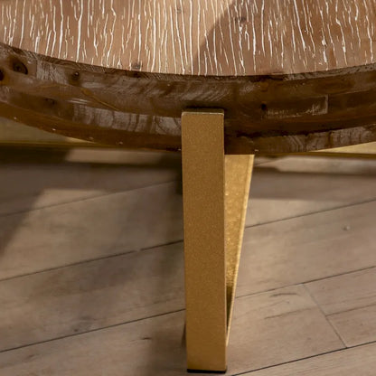 31" Round Coffee Table Solid Fir Wood Top Cross Legs Retro Splicing Natural Finish