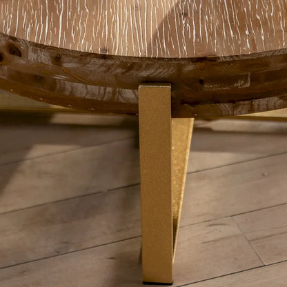 31" Round Coffee Table Solid Fir Wood Top Cross Legs Retro Splicing Natural Finish