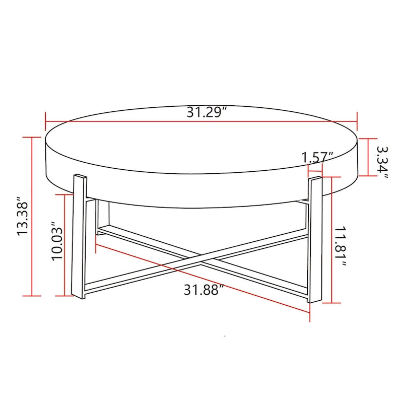 31" Round Coffee Table Solid Fir Wood Top Cross Legs Retro Splicing Natural Finish