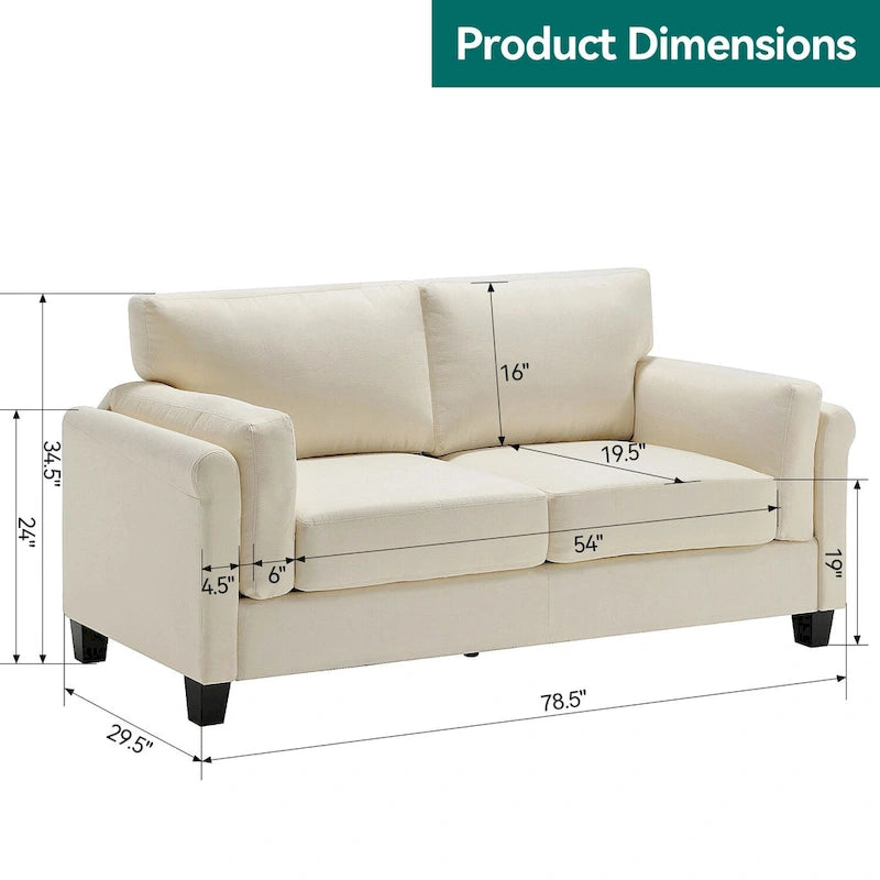 Modern Double Arm Sofa,Deep Seat Couch,Pillowed Back Cushions,Durable Upholstered Fabric