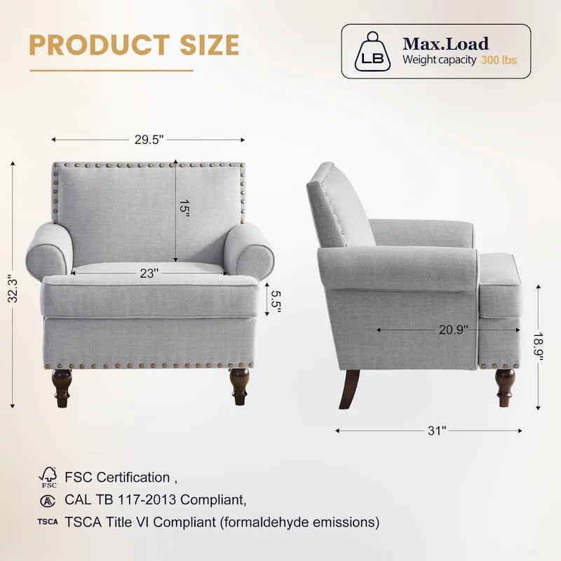 Huimo Modern Nailhead Accent Chair Arm Chairs Set of 2