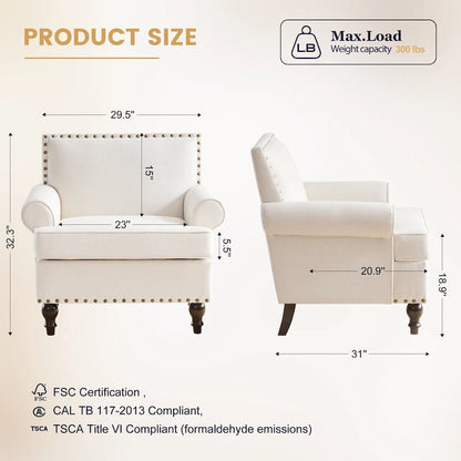 Huimo Modern Nailhead Accent Chair Arm Chairs Set of 2