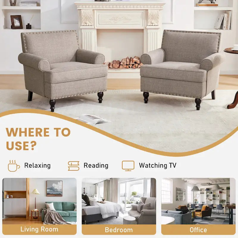 Huimo Modern Nailhead Accent Chair Arm Chairs Set of 2