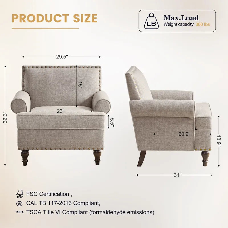 Huimo Modern Nailhead Accent Chair Arm Chairs Set of 2