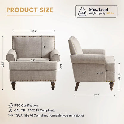 Huimo Modern Nailhead Accent Chair Arm Chairs Set of 2