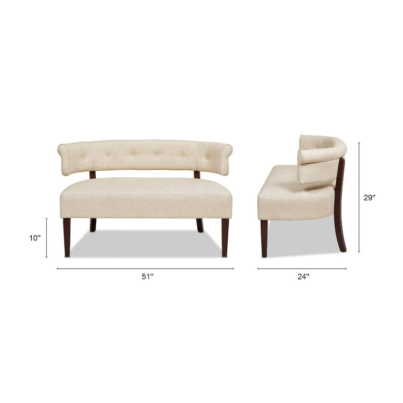 Jared 51 Modern Recessed Arm Tufted Bench Settee
