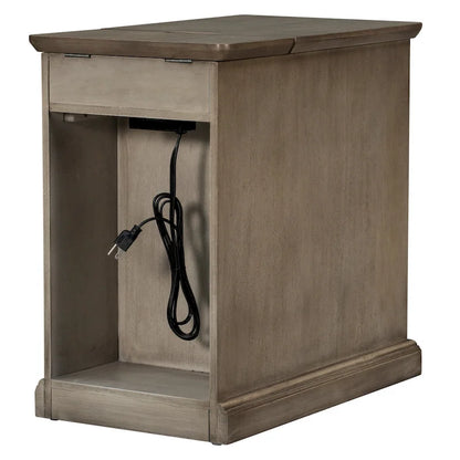 Classic Vintage End Table Side Table with USB Ports and 1 Multifunctional Drawer with Cup Holders
