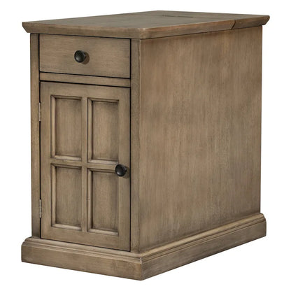 Classic Vintage End Table Side Table with USB Ports and 1 Multifunctional Drawer with Cup Holders