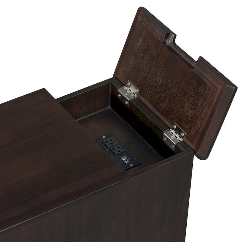 Classic Vintage End Table Side Table with USB Ports and 1 Multifunctional Drawer with Cup Holders