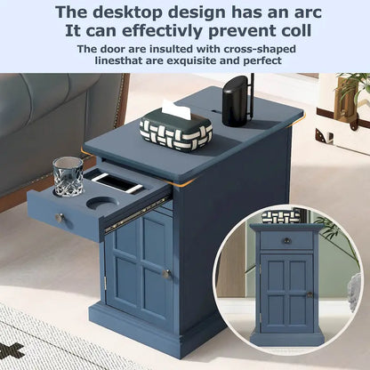 Classic Vintage End Table Side Table with USB Ports and 1 Multifunctional Drawer with Cup Holders