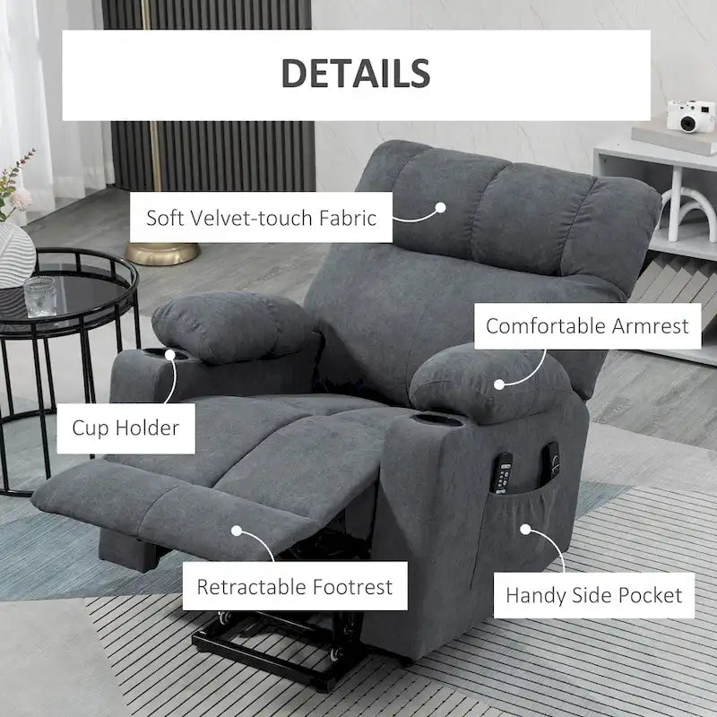 HOMCOM Electric Power Lift Chair Recliners for Elderly, Oversized Living Room Recliner Chair with Remote Control