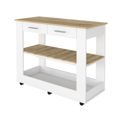 FM Furniture Brooklyn 46 Kitchen Island, Two Shelves, Two Drawers