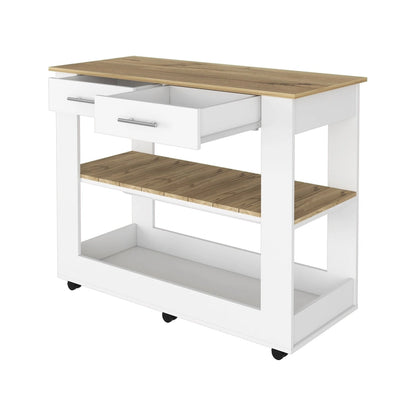 FM Furniture Brooklyn 46 Kitchen Island, Two Shelves, Two Drawers