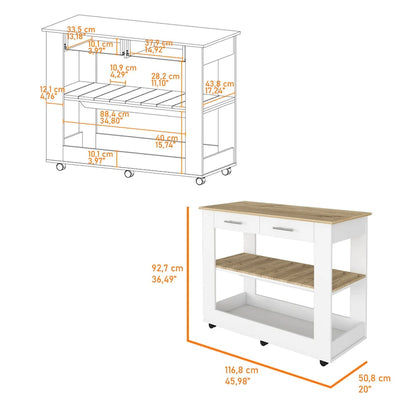 FM Furniture Brooklyn 46 Kitchen Island, Two Shelves, Two Drawers