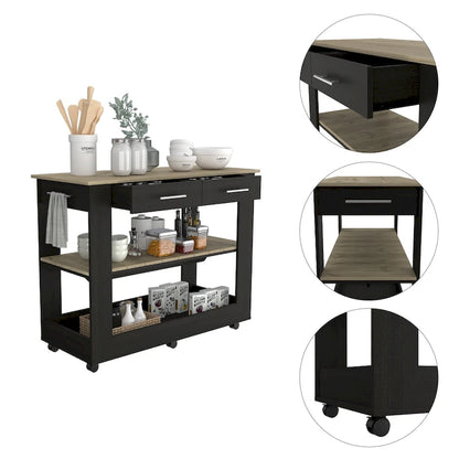 FM Furniture Brooklyn 46 Kitchen Island, Two Shelves, Two Drawers