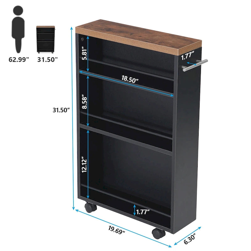 Slim Storage Cart, Rolling Narrow Kitchen Cart on Wheels - N/A