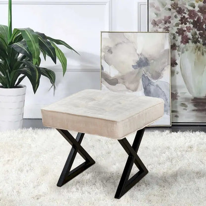 Textured Velvet Ottoman Vanity Stool 18X18X17