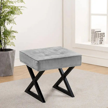 Textured Velvet Ottoman Vanity Stool 18X18X17