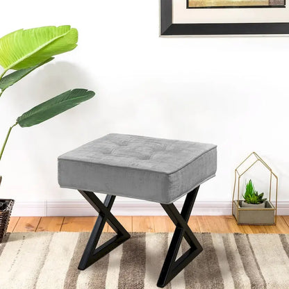 Textured Velvet Ottoman Vanity Stool 18X18X17