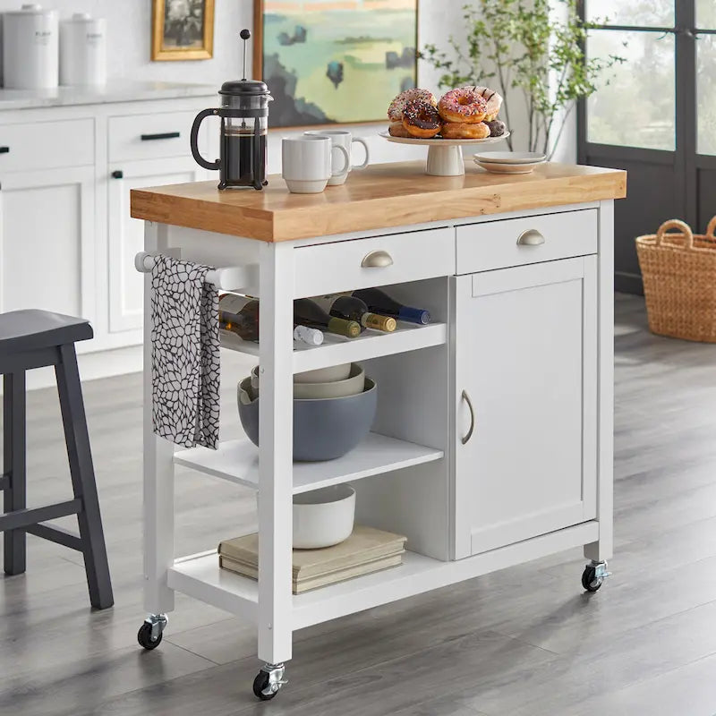 Simple Living Martha Rolling Rubberwood Kitchen Cart