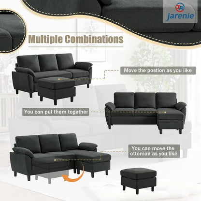 Modern Sectional Sofa Couch L Shaped with Removable Armrest, Convertible Couch with Reversible Ottoman for Living Room