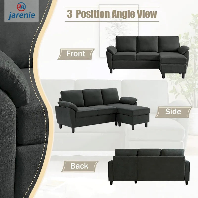Modern Sectional Sofa Couch L Shaped with Removable Armrest, Convertible Couch with Reversible Ottoman for Living Room