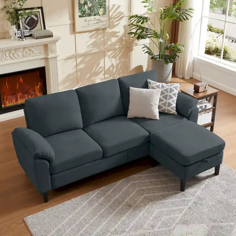 Modern Sectional Sofa Couch L Shaped with Removable Armrest, Convertible Couch with Reversible Ottoman for Living Room