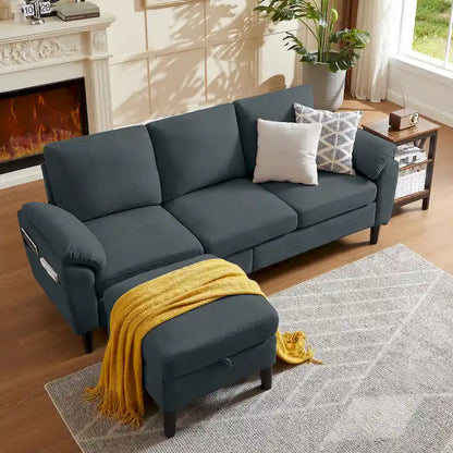 Modern Sectional Sofa Couch L Shaped with Removable Armrest, Convertible Couch with Reversible Ottoman for Living Room