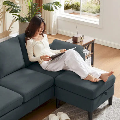Modern Sectional Sofa Couch L Shaped with Removable Armrest, Convertible Couch with Reversible Ottoman for Living Room